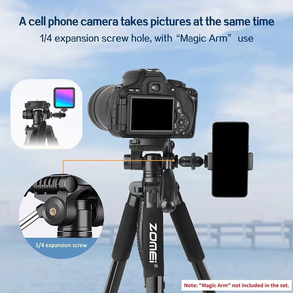 조메이 187cm 알루미늄 합금 삼각대, 360 ° 파노라마 휴대용 카메라 스탠드 (DSLR 캐논 니콘 스마트폰 사진 촬영용)
