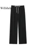 Willshela Women Fashion Solid Lace Up Side Zipper Straight Pants Vintage High Elastic Waist Female Chic Lady Trousers 2