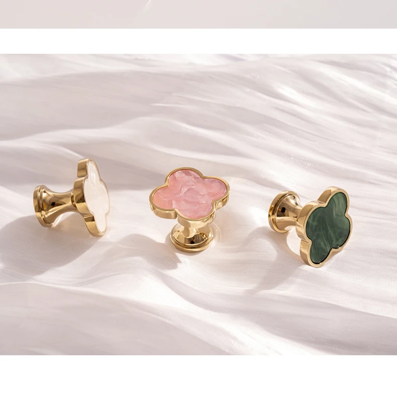 luxury brass cabinet knob clover shape detail finish