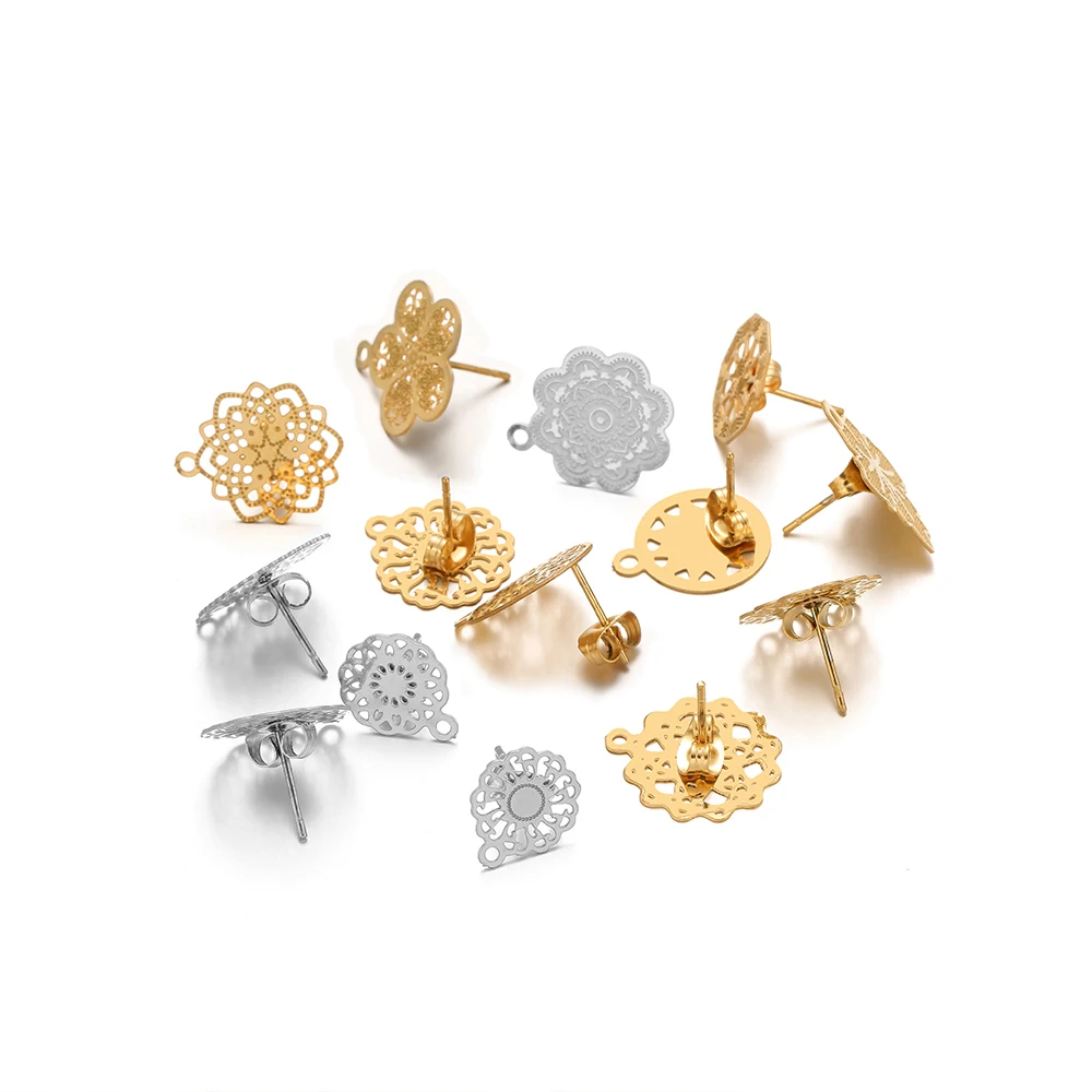 10pcs Gold Plated Stainless Steel Flower Ear Studs with Earrings