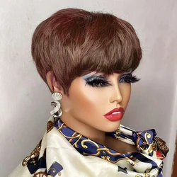 Elegant Brown Pixie Cut Wig with Bangs - Premium Human Hair - 6inches (Chocolate Brown)