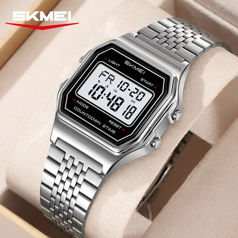 SKMEI 2465 Electronic Mens Wristwatches LED Display Sport Stainless Steel Waterproof Luxury Digital Watch for Men Reloj Hombre