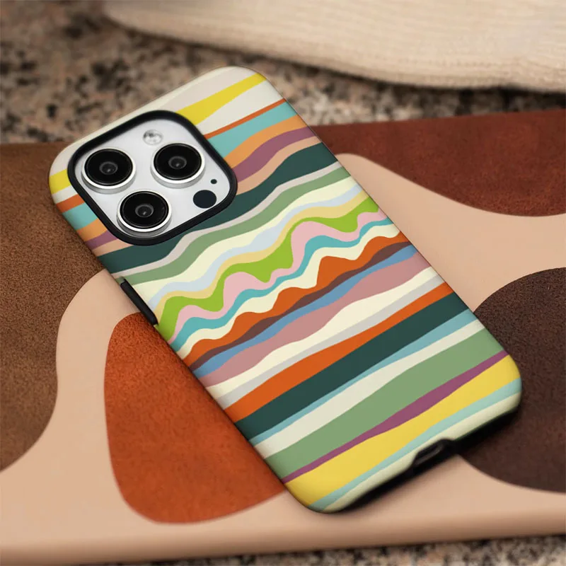 Colorful Striped Shockproof Bumper Phone Case with Matte 2-in-1 Film