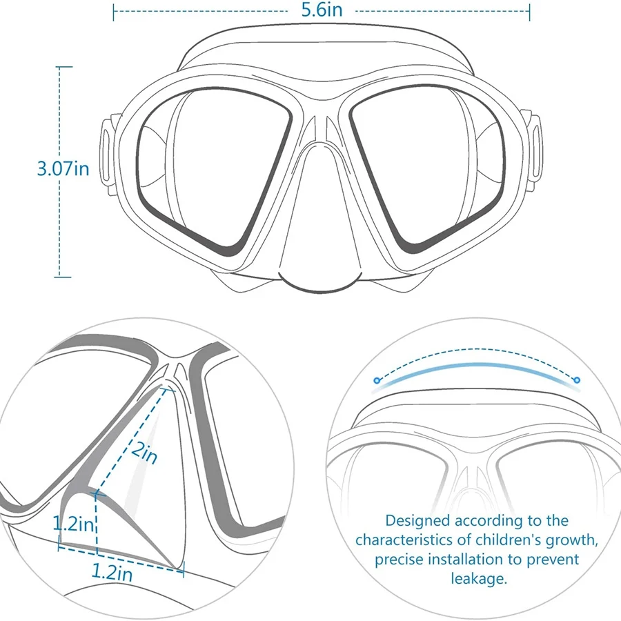 Corrective children scuba gear snorkeling set - Best kids swimming mask snorkel combo with optical lens for myopia -1.5 to -6.0 2