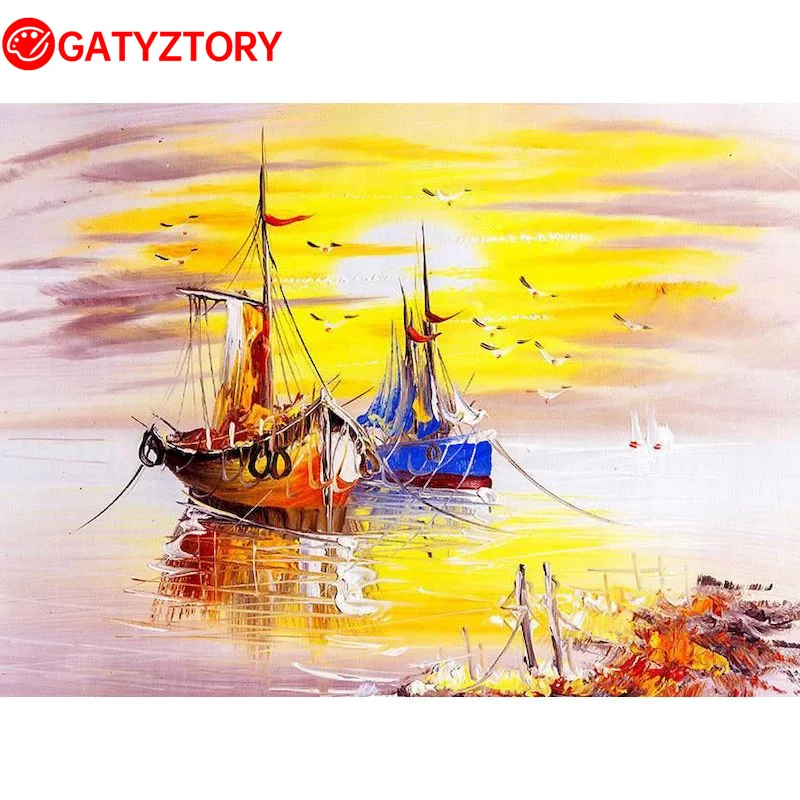 

Gatyztory Oil Painting By Numbers Sunset Scenery Drawing On Canvas HandPainted Art Gift DIY Number Paiting Unique Gift Home Deco