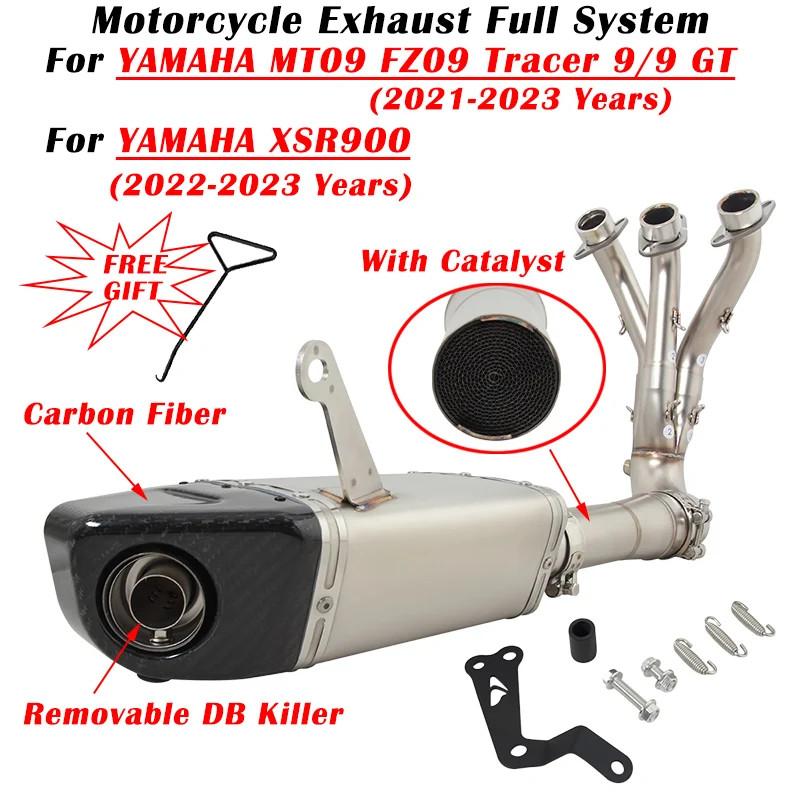 

For YAMAHA MT09 FZ09 Tracer 9/9GT XSR900 FZ MT 09 2021 2022 2023 Moto Exhaust Full Escape Modified Muffler With Front Link Pipe