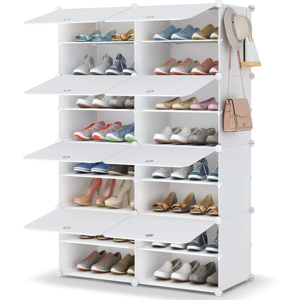 8 Tier Shoe Storage Cabinet 32 Pair Plastic Shoe Shelves Organizer for Closet Hallway Bedroom Entrywa, Shoes Cabinets 2
