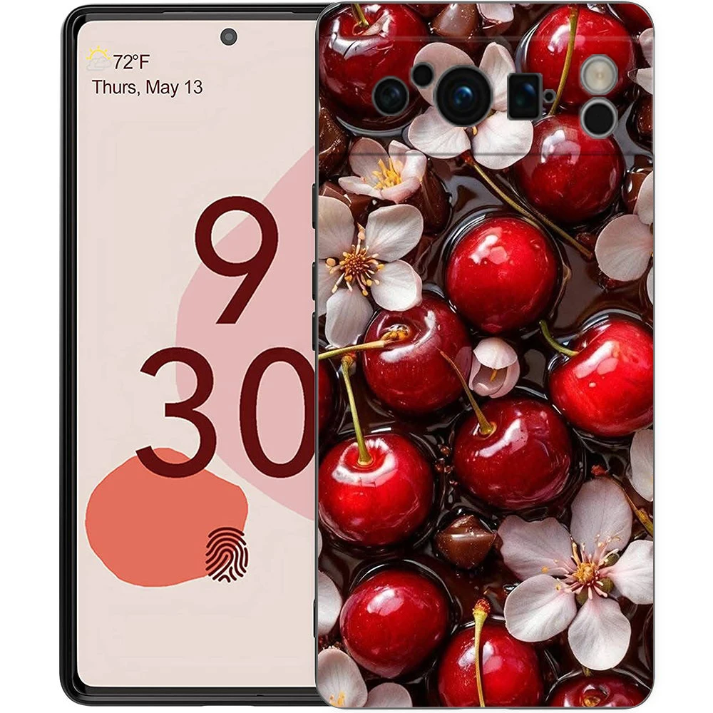 Elegant Red Cherry Shockproof TPU Phone Case - Soft Black Protective Cover