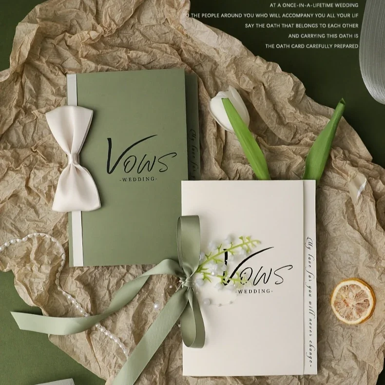 Romantic Wedding Vow Renewal Kit for Couples-2pcs Set with Bride Groom Confession Books Love-Themed Cards Matching Pens