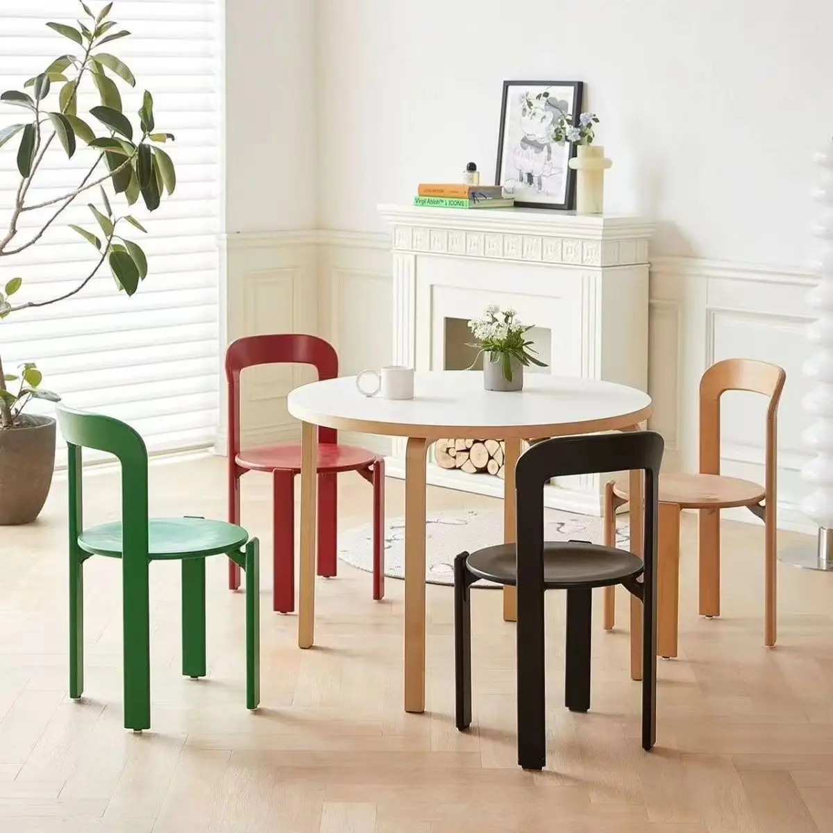 Nordic Rey Beech Wood Cafe Chairs Minimalist Style Stackable Dining Chair Seat for Home Restaurant Solid Wood Dining Chairs