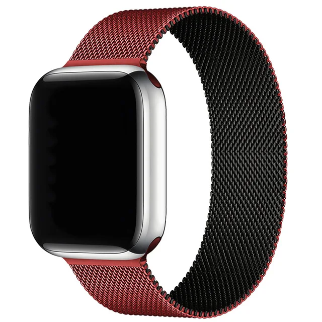 Magnetic Band Compatible with Apple Watch 45mm 44mm 42mm Adjustable Milanese Clasp Loop Strap for iWatch Series 7/6/5/4/3/2/1 SE Reddish Black