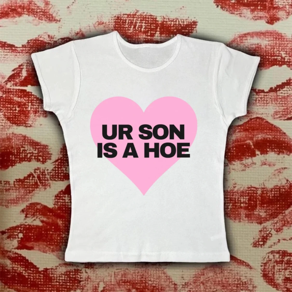 

Y2K Heart-shape Print Aesthetic European American Trash Classic Slim Daily Goth Maiden emo Tee sweet T-shirt Harajuku Crop Tops