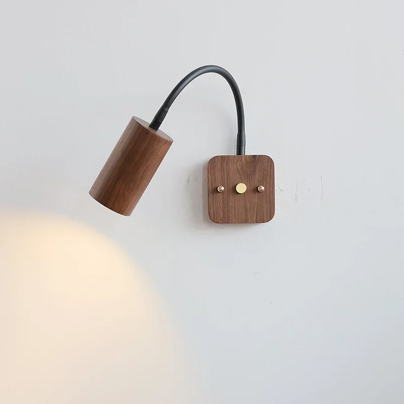 

New Japanese Retro Wall Lamp Walnut Wooden Bedhead LED Wall Lamp Rotatable Homestay Bedroom Atmosphere Lighting Decoration light