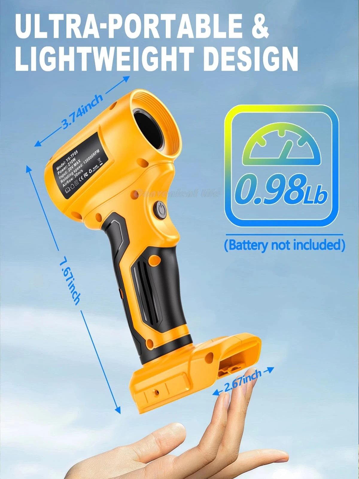 130000 RPM Cordless Leaf Blower for Dewalt 20V Battery Brushless Violent Turbo F