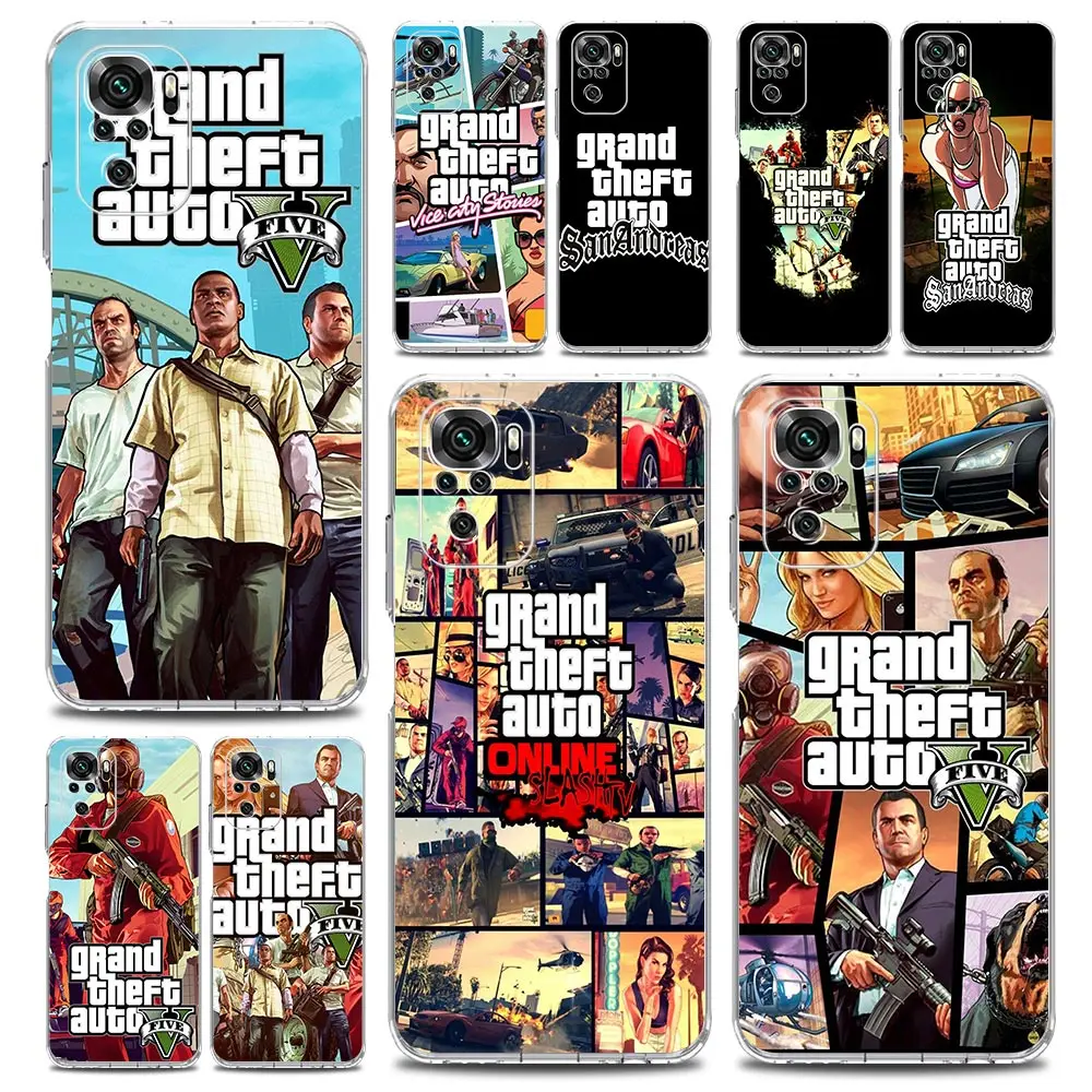 Rockstar Gta 5 Grand Theft Auto Clear Phone Case Per Xiaomi Redmi Note 12 5G 9S 9 8 10 11 Pro + 9T 8T 10C 9C 9A 7 Pro Soft Cover