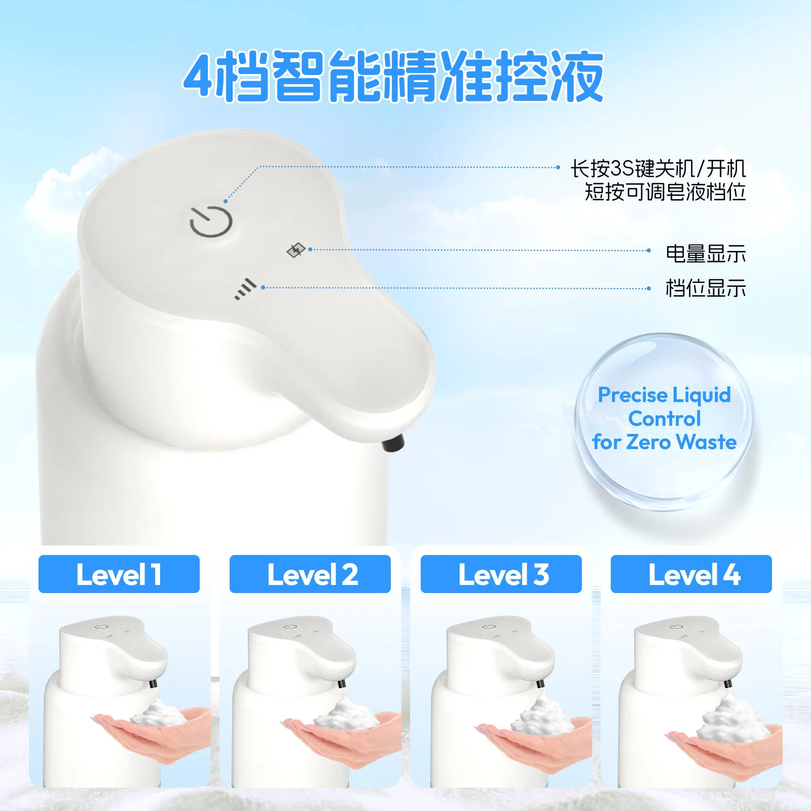 Touchless Automatic Foam Soap Dispenser USB Rechargeable Electric 4 Level Adjustable No Touch Soap Dispenser for Bathroom