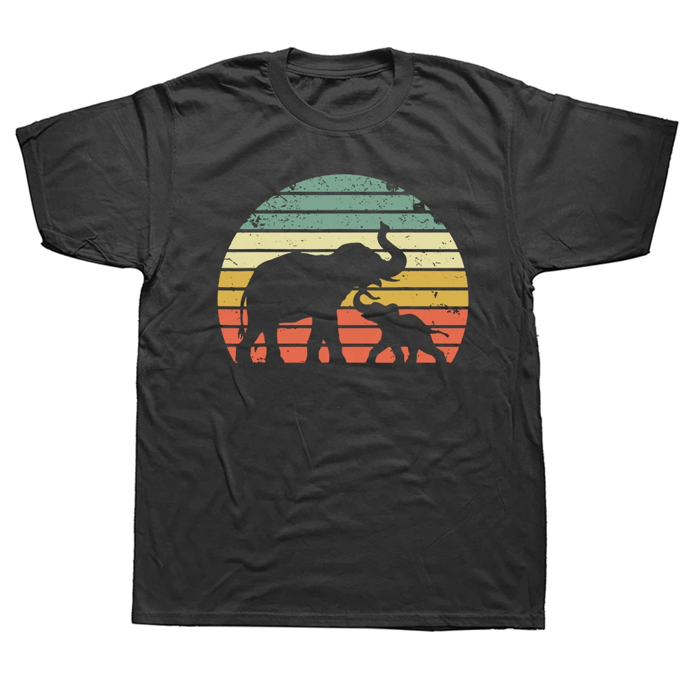 Vintage Elefanten Retro Sonnenuntergang Farben T-Shirts für Männer und Frauen Baumwolle Humor Streetwear T-Shirt Kurzarm Unisex Lose Kleidung