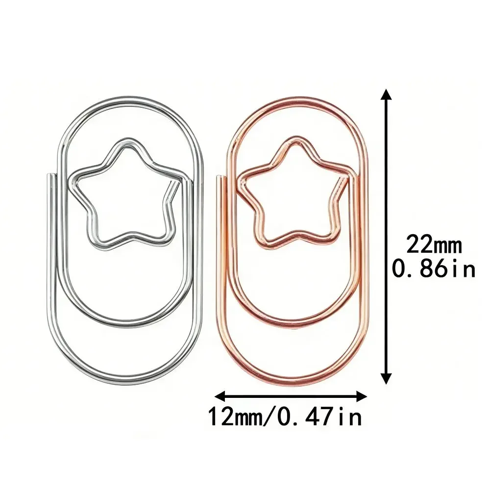 300 Pcs 실버/로즈 골드 별 모양의 종이 클립 별 모양의 22*12mm 별 모양의 종이 클립 섬세한 안티 슬립