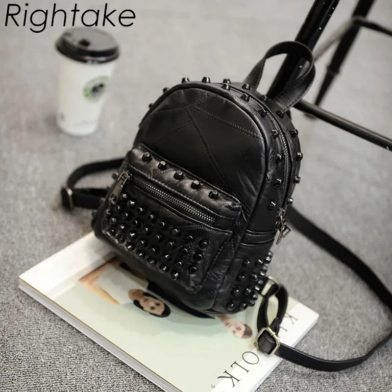 Rightake Women Small Genuine Leather Backpack Purse Rivet Bagpack Daily ...
