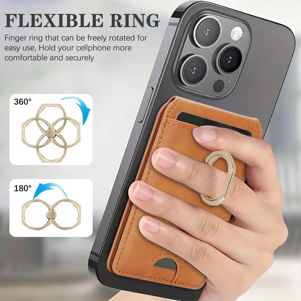 Introducing the Magnetic Leather Card Holder with Kickstand & Slots – a versatile, stylish accessory