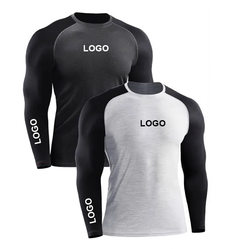 

Custom LOGO Patchwork Compression O neck Gym T-shirts Men Workout Plain Long Sleeve Tight LightWeight T Shirt