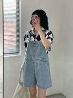 Women's Denim Overalls Short Trousers Wide Leg Loose Fit Thin Jumpsuit Korean Style for Petite Ladies Casual Clothing - Image 4