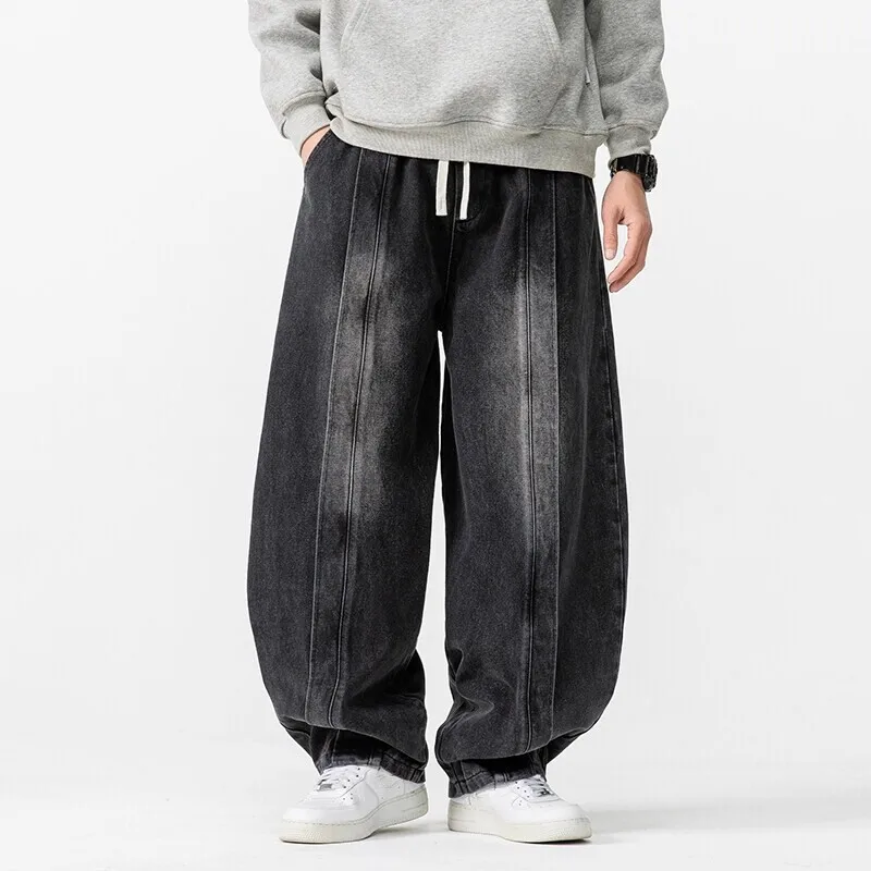Spring Autumn Men's Vintage Jeans Loose Harem Wide Leg Pants Hip Hop Straight Denim Pants Men Casual Streetwear Denim Trouser 4