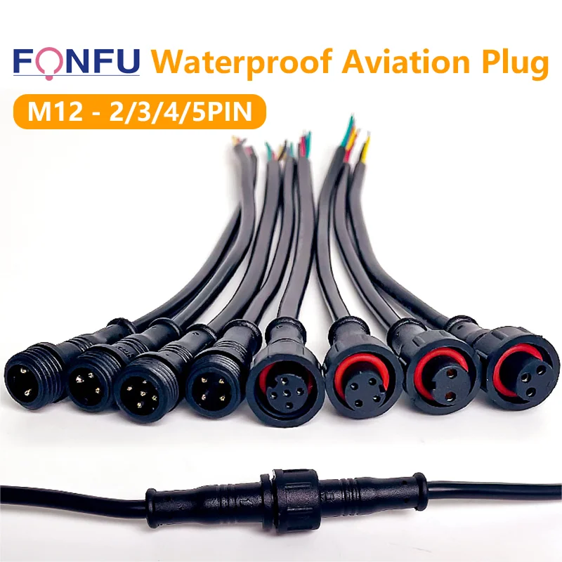 5/20Pcs M12 Waterproof 2 3 4 5Pin IP65 Cable Wire Plug for LED Strips Male and Female Jack 20cm Length Connector Small Size Head