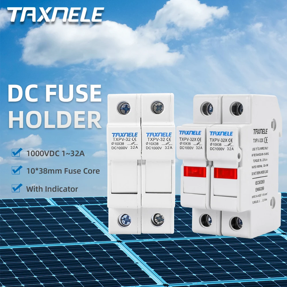 Solar PV Fuse Holder - 2P Parallel DC Fuse Base, 10x38mm, 1000V, Short Circuit Protector