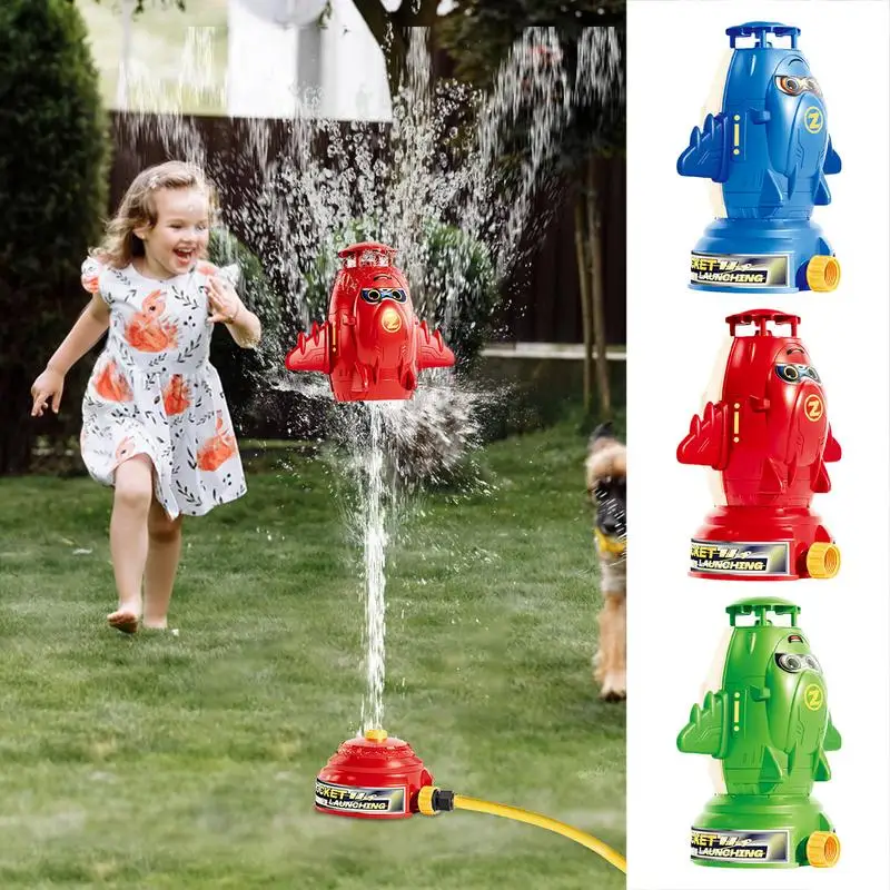 Water Sprinkler For Kids Rocket Shape 360 Rotating Cute Sprinklers For Yard Outdoor Kids Water Toys Games Backyard Lawn Park