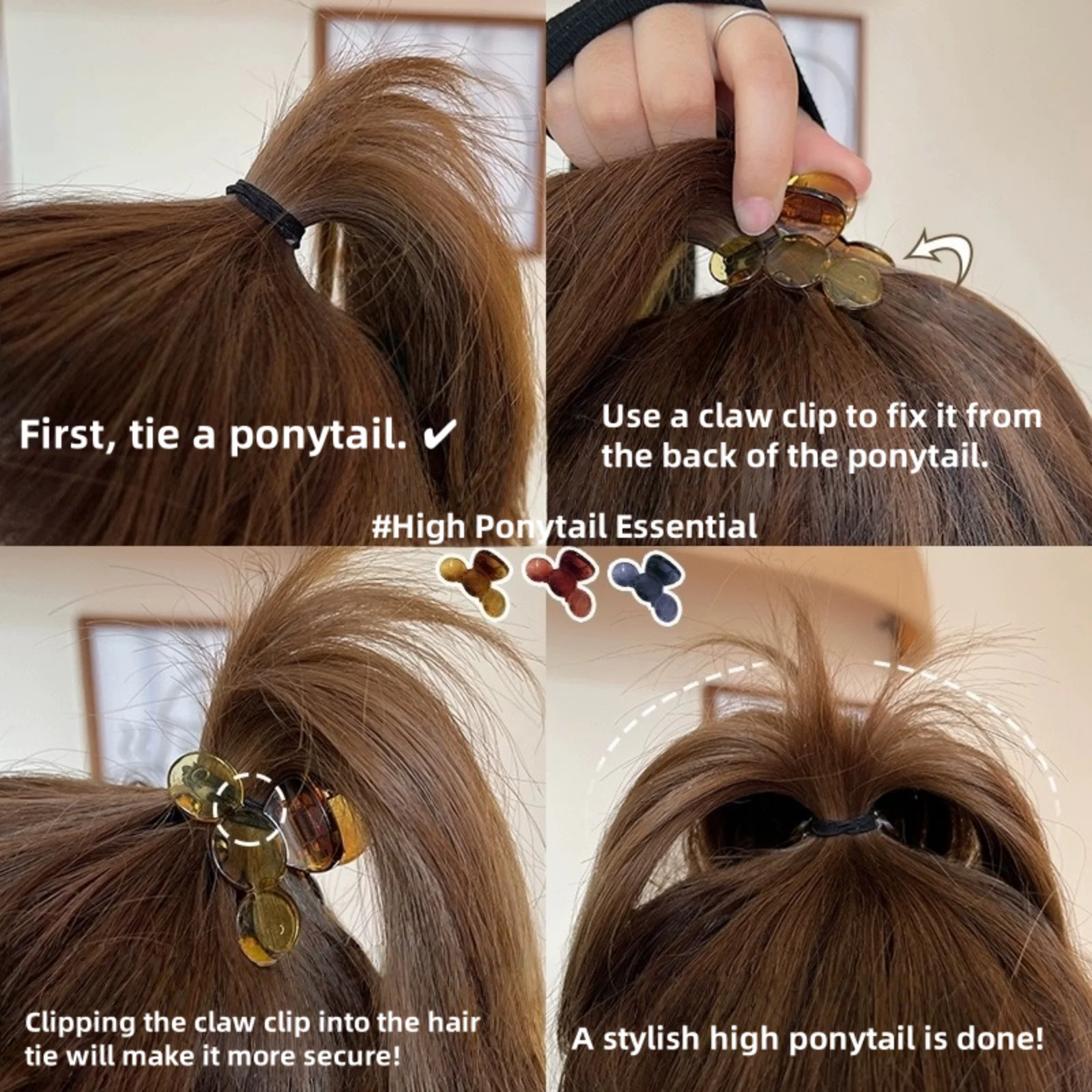3PCS Clear Acrylic Claw Clip for High Ponytail, Simple Styling Hair Clamp, Perfect for Secure & Fashionable Hairstyles