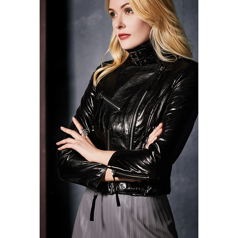 

Natural Leather Jackets Woman Sheepskin Coats Lambskin Clothes Fashion 23 New In External Clothing Locomotive Style Purple Black