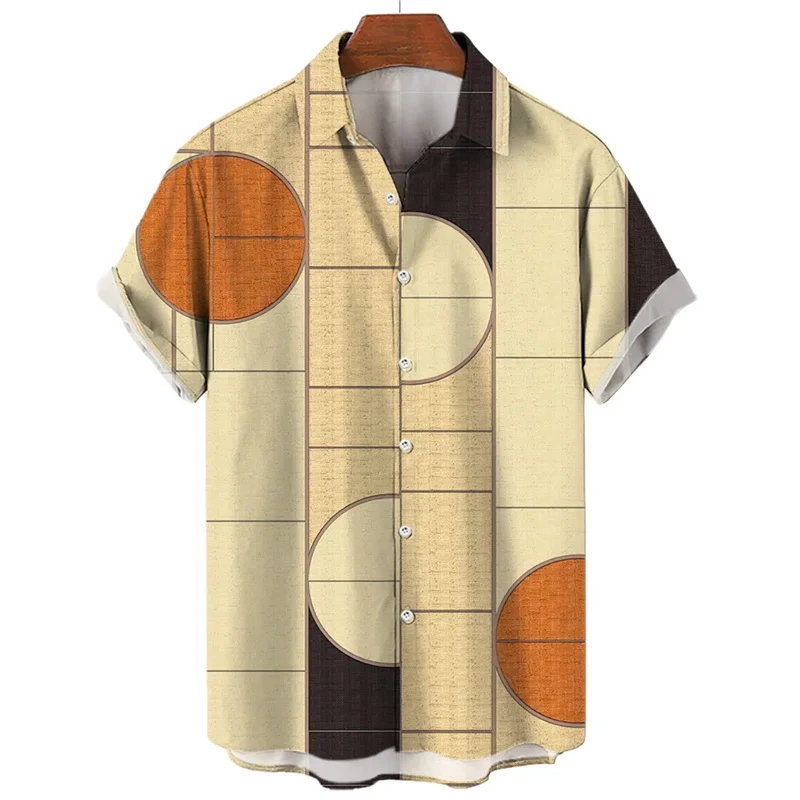 Camisa hawaiana con estampado geométrico para hombre, blusa holgada de manga corta con estampado 3D y empalmes coloridos, camisas hawaianas con solapa