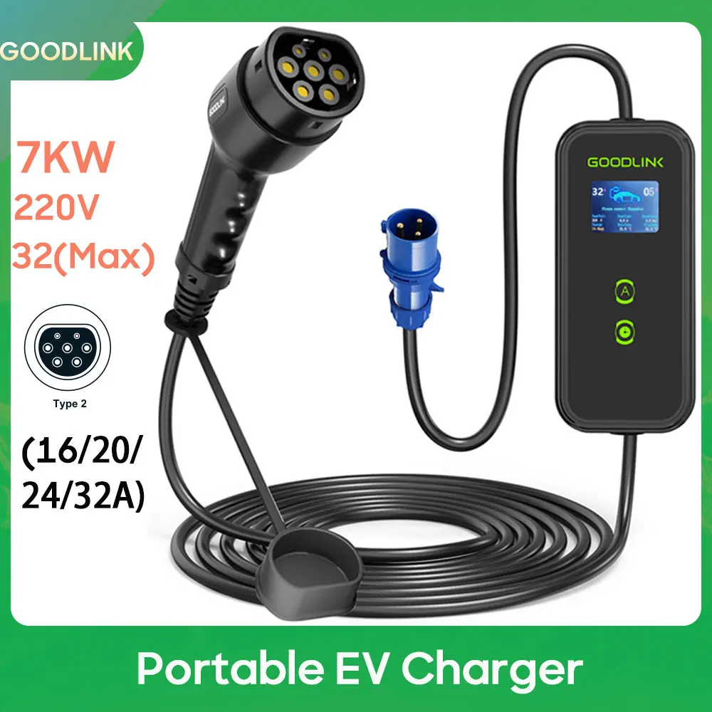GKFLY EV Charger Wallmounted Charging Station EVSE Wallbox 7KW 32A Type1  SAE J1772 Cable for Electrical Car LED Display Cable Swipe Card