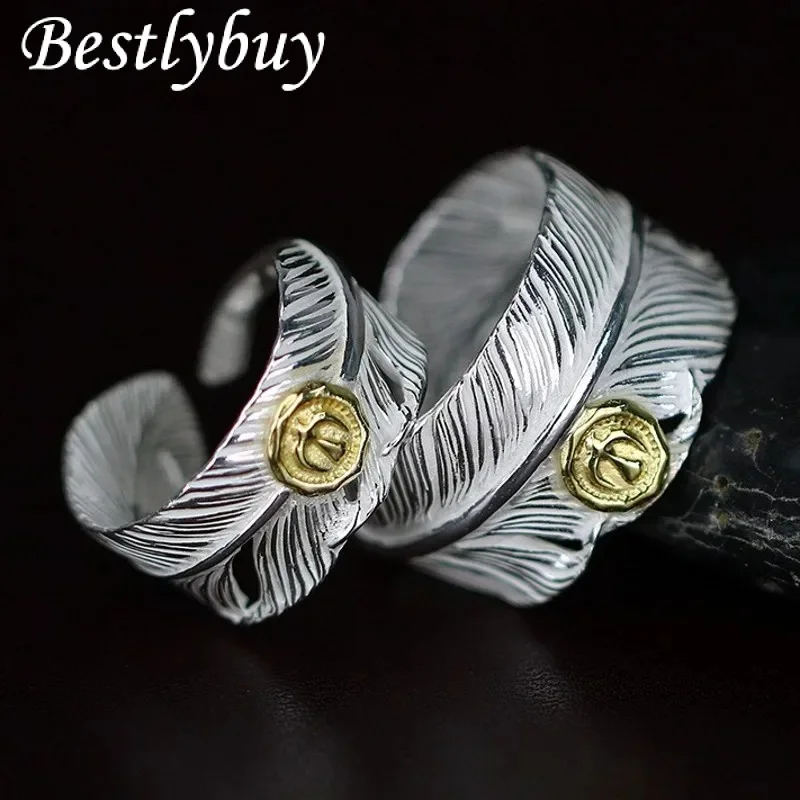 

Ювелирные изделия из настоящего серебра S925, аксессуары, модные новые золотые перья, кольца для мужчин и женщин, красивые подарки на день рождения