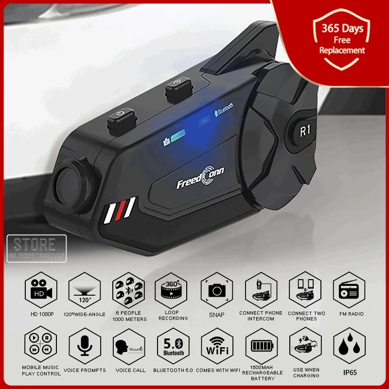 Мотоциклетная гарнитура Bluetooth-совместимая камера HD 1080P водонепроницаемое видео 6