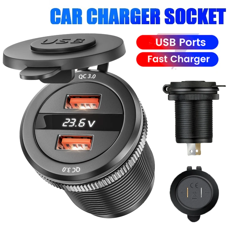 

QC 3.0 USB Charger socket with Voltmeter Power Outlet Fast Charging for 12V 24V Car Truck Motorcycle RV