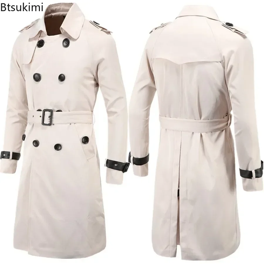 New Brand British Style Men's Classic Trench Coats Trendy Double Breasted Adjustable Waist Belt Slim Long Outerwear for Men