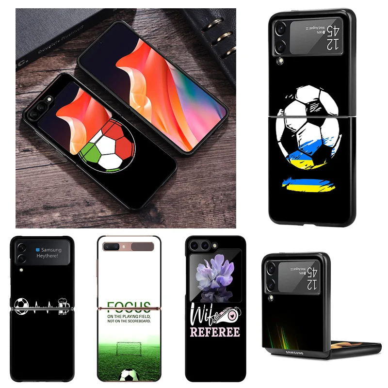 Custodie Per Telefoni Nere In Silicone Duro Per Samsung Zflip5 5G Flip4 Flip3 Focus Football Final Goal Galaxy Z Flip 3 4 5 Cover