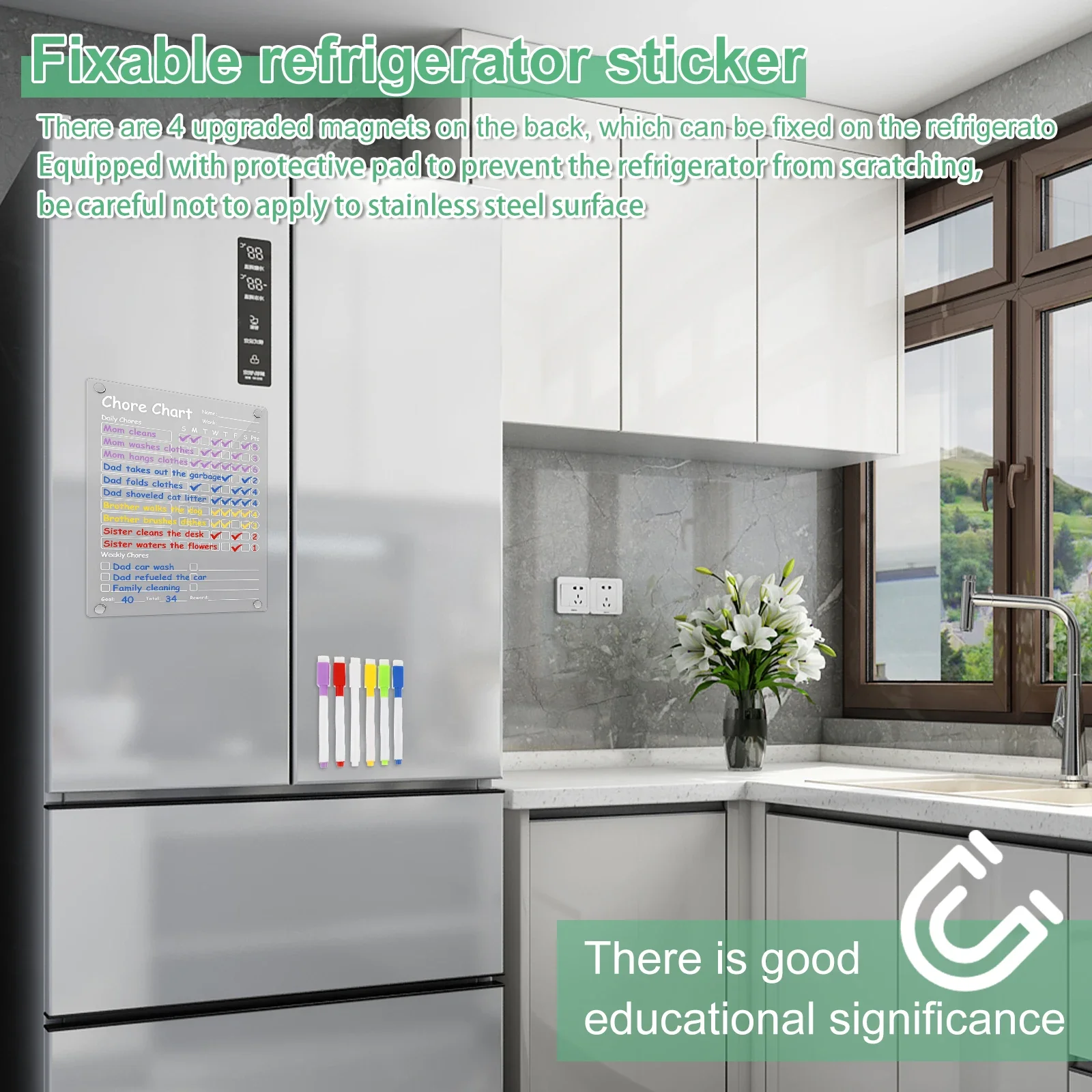 Acrylic Magnetic Chore Chart, Responsibility Reward Chore Board for Refrigerator 12"x8" Daily/Weekly to Do List White Board