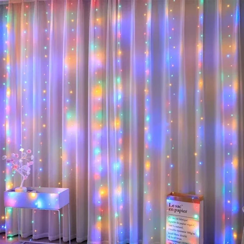 thumbnail image 1 of Guirnalda de luces LED para decoración navideña, guirnalda de luces para dormitorio, cortina de luces con control remoto, 1 of 5