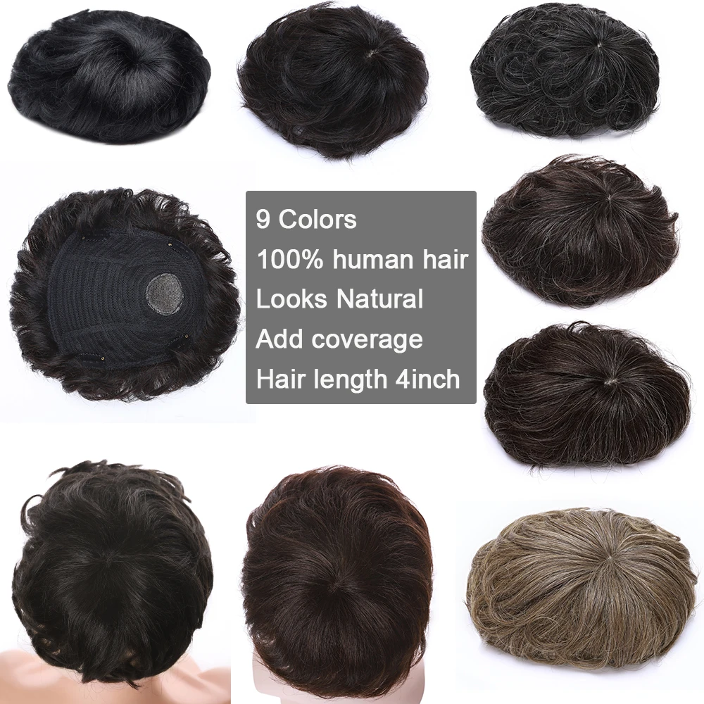 Human Hair Toupee 16x19cm Small Men Toupee Hair Topper 140% Density Natural Wave 4''
