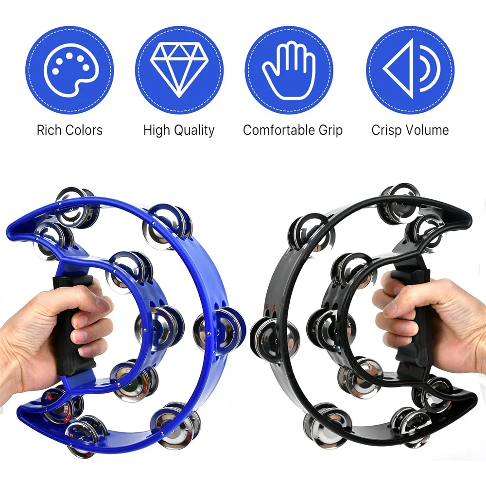 Hand Tambourine Color Plastic Double-layer Half Moon Shaped Bell Drum for Karaoke Party Dance