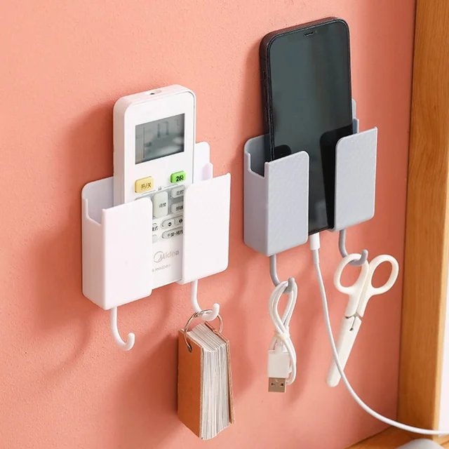 Otthoni Távirányító Falra Szerelt Tárolódoboz Mobiltelefon -Tároló Szervező Tartó Állvány Konténer 2 Horgos Kulcsfüggővel - Image 3
