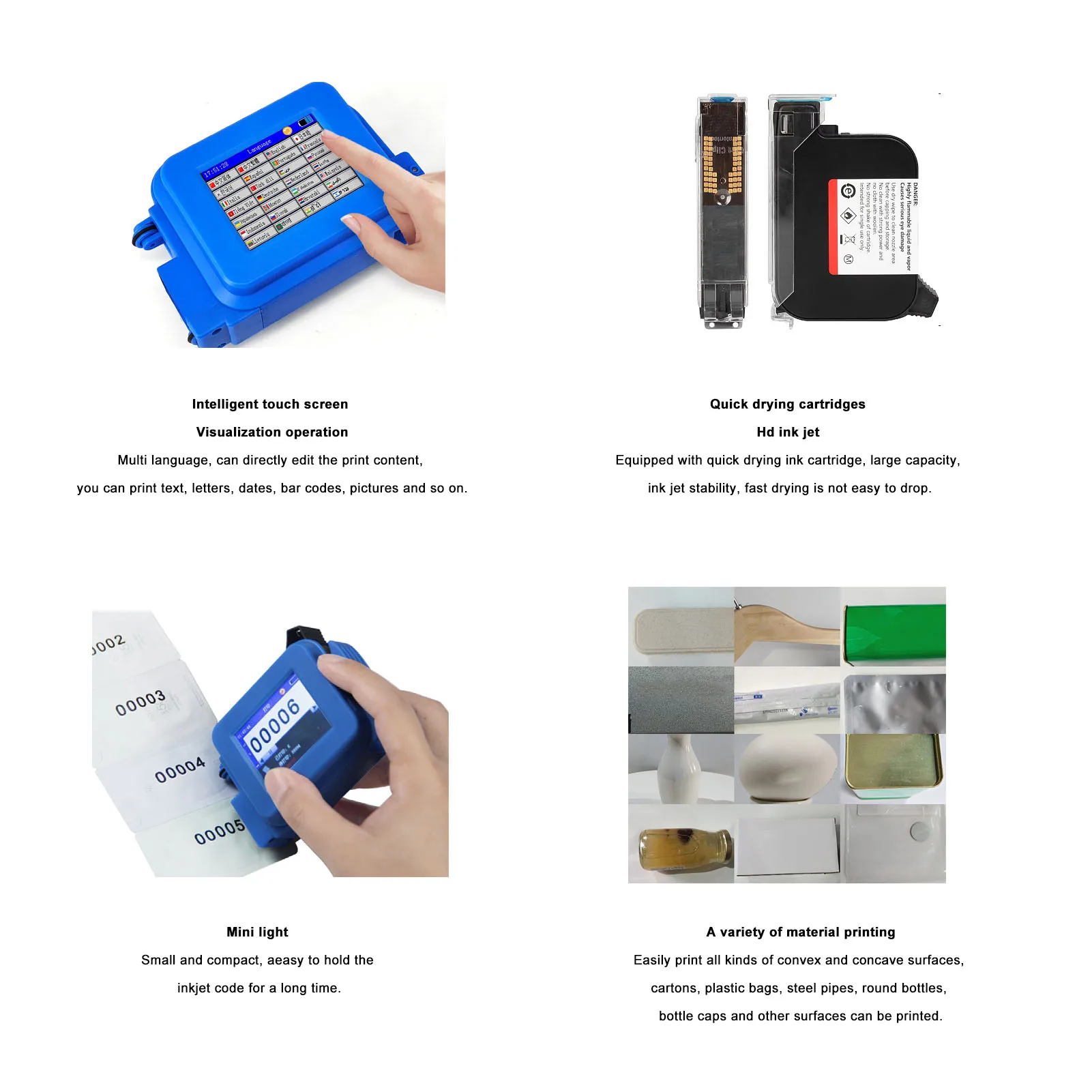 【New】Inkjet Coder Compact Adjustable Height 0.1- 0.5in/1in  Inkjet Printer Portable for Label Image Date Printer