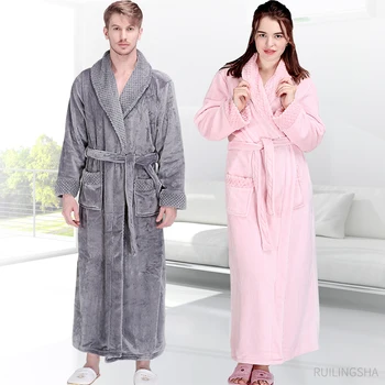 여성용 매우 긴 따뜻한 플란넬 목욕 가운, 플러스 사이즈, 코랄 플리스 스파 목욕 가운, 신부 겨울 아늑한 드레싱 가운, 호텔 남성 잠옷