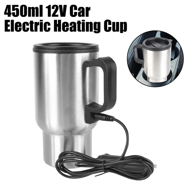 Camping Travel Kettle Electric Heating Car Kettle Vehicle Heating Cup 12V 450ml Stainless Steel Water Coffee Milk Thermal Mug 1