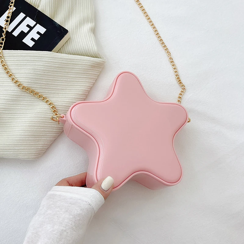 

2024 Candy Color Five Star Shape Bags for Women Mini Crossbody Shoulder Bag Summer Girls Chain Purse Solid Simple Clutch Handbag