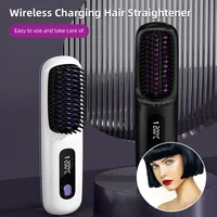 Electric LCD Usb Ceramic Heating Straight Hair Comb Wireless Portable Negative Ion Styling Tool Rechargeable Straightening Brush 2