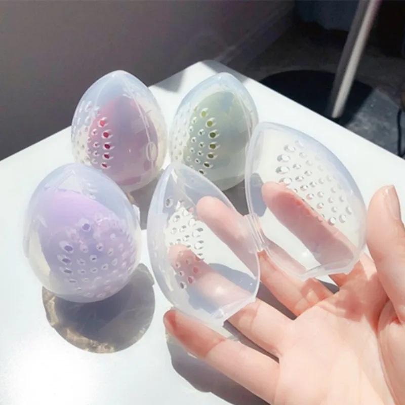 1pc Empty Transparent Puffs Drying Box Storage Case Portable Sponge Stand Cosmetic Egg Shaped Rack Makeup Puff Holder